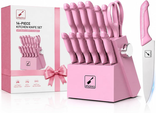 14-Piece Kitchen Knife Set, High-Carbon Stainless Steel,Pink