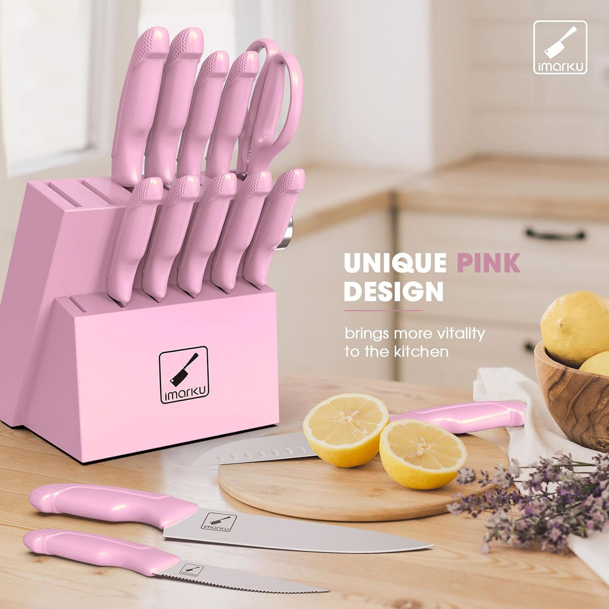 14-Piece Kitchen Knife Set, High-Carbon Stainless Steel,Pink