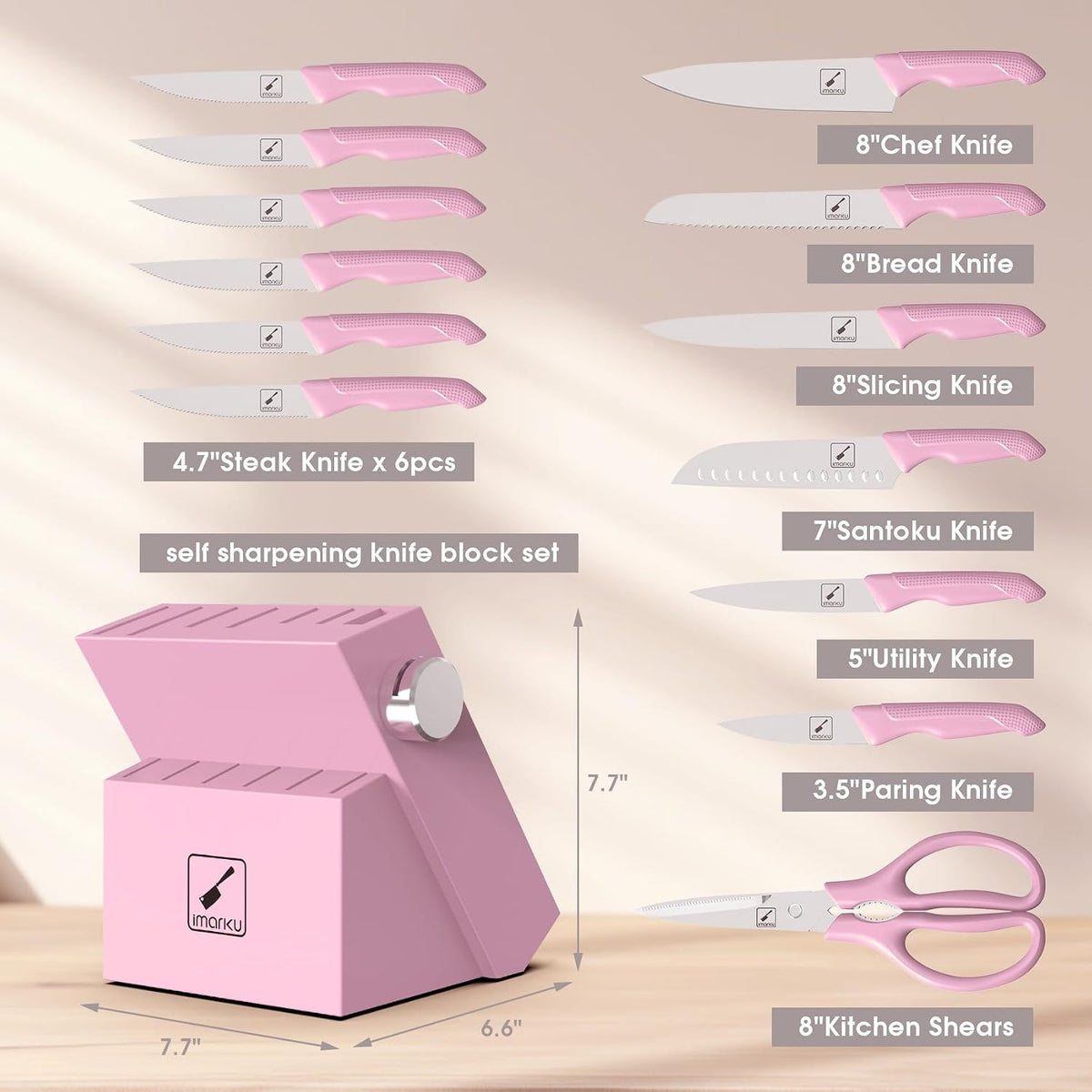 14-Piece Kitchen Knife Set, High-Carbon Stainless Steel,Pink