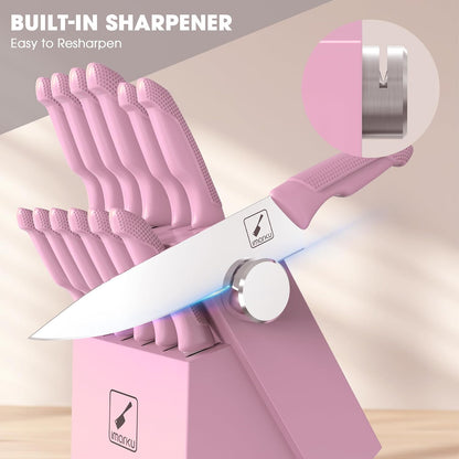 14-Piece Kitchen Knife Set, High-Carbon Stainless Steel,Pink