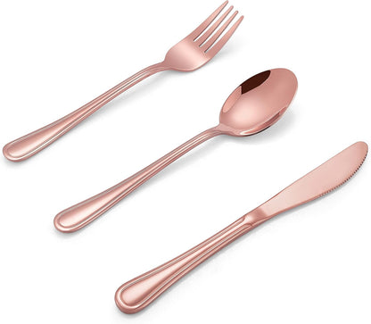 12-Piece Rose Gold Kids Silverware Set, Stainless Steel Toddler Utensils Flatware Set, Child Cutlery Tableware for 4, Include knife Fork Spoon, Mirror Finished, Dishwasher Safe