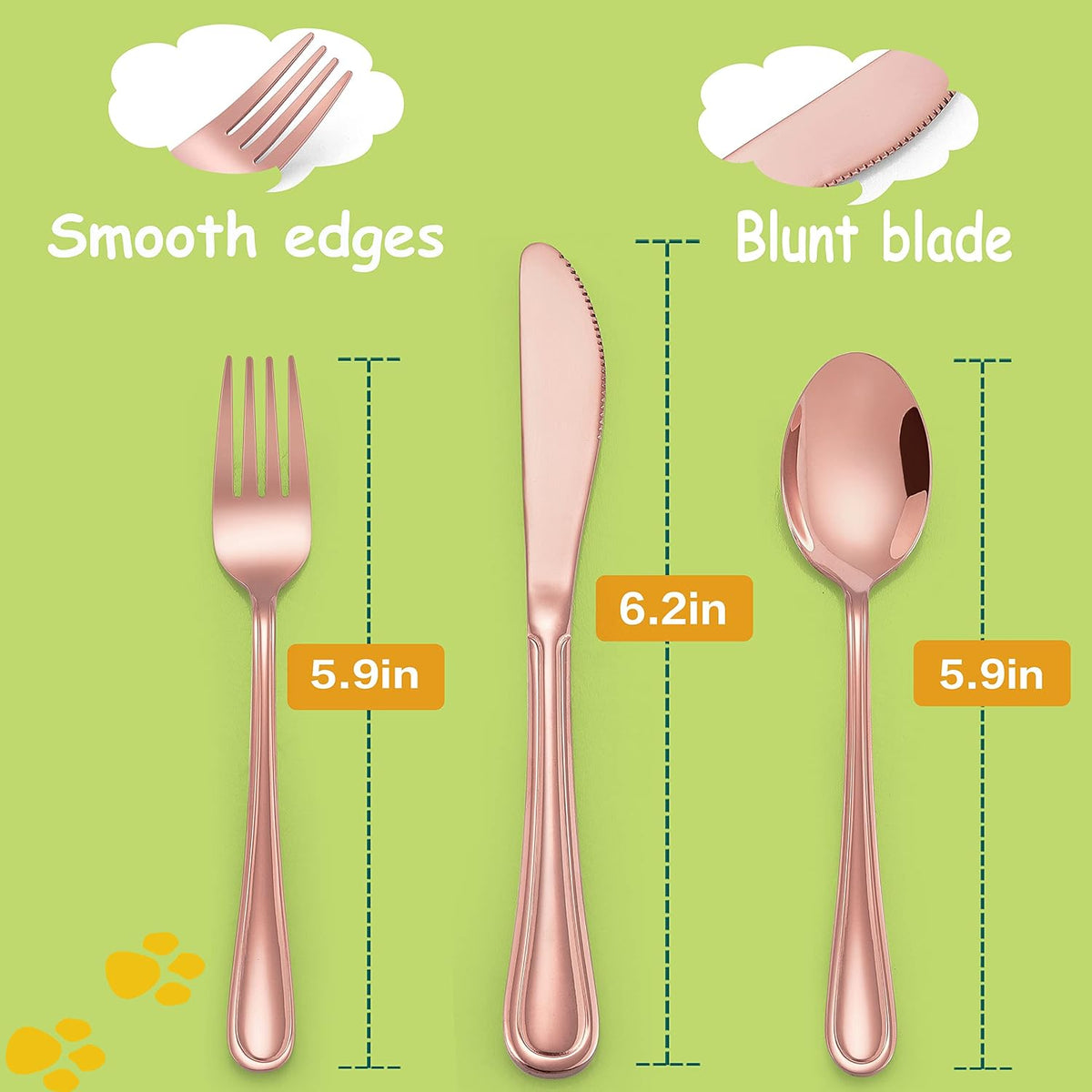 12-Piece Rose Gold Kids Silverware Set, Stainless Steel Toddler Utensils Flatware Set, Child Cutlery Tableware for 4, Include knife Fork Spoon, Mirror Finished, Dishwasher Safe