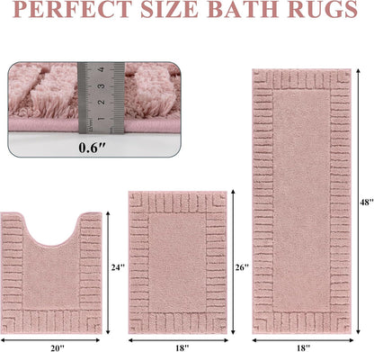 Bathroom Rugs Sets 3 Piece, Microfiber Bath Mat Set, Dusty Pink