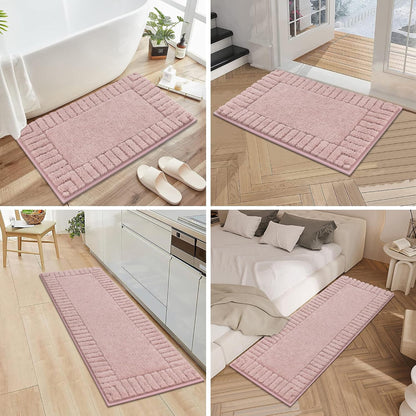 Bathroom Rugs Sets 3 Piece, Microfiber Bath Mat Set, Dusty Pink