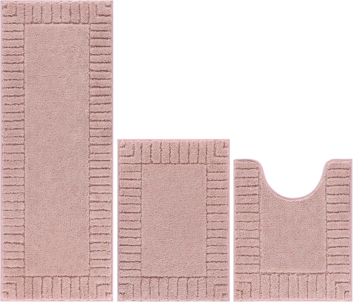 Bathroom Rugs Sets 3 Piece, Microfiber Bath Mat Set, Dusty Pink