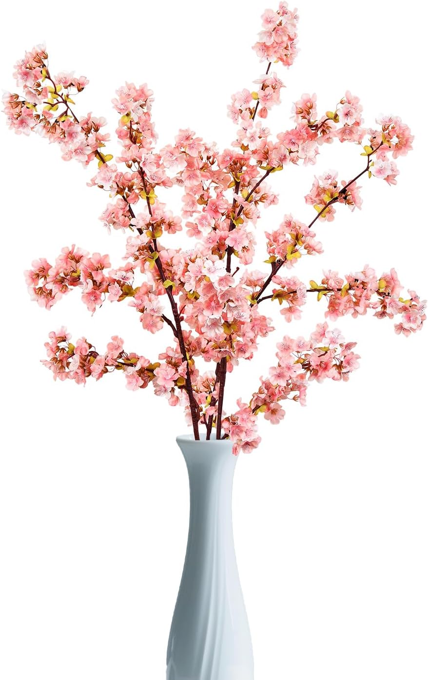 39.3 Inch Pink Cherry Blossom Branches Fake Cherry Blossom Bouquets Long 3pcs Branches Flowers Stems Silk Tall Japanese Fake Flower Arrangements for Home Wedding Party Decoration