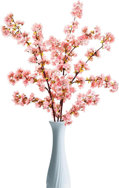 39.3 Inch Pink Cherry Blossom Branches Fake Cherry Blossom Bouquets Long 3pcs Branches Flowers Stems Silk Tall Japanese Fake Flower Arrangements for Home Wedding Party Decoration
