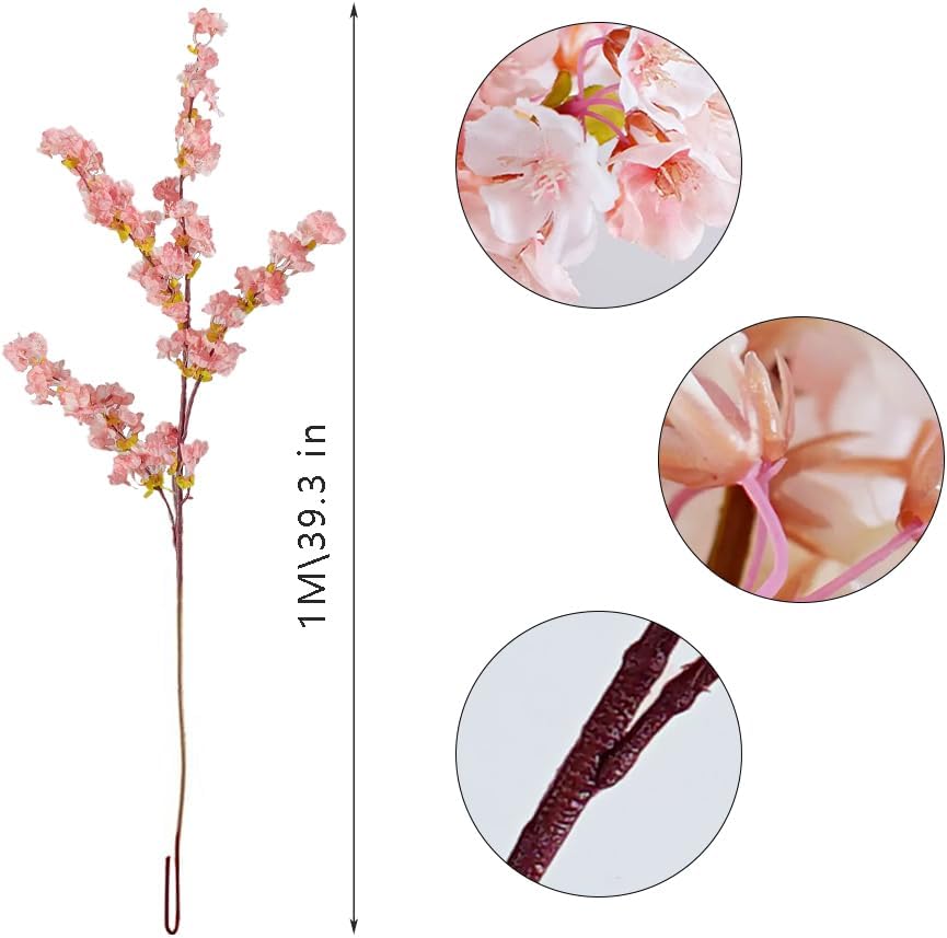 39.3 Inch Pink Cherry Blossom Branches Fake Cherry Blossom Bouquets Long 3pcs Branches Flowers Stems Silk Tall Japanese Fake Flower Arrangements for Home Wedding Party Decoration