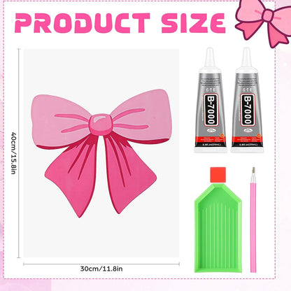 4 Sets Preppy Diamond Art Kits, Girls Night Game, Lucky Cherry Canvas Diamond Art Kit Coquette Preppy Wall Decor Trendy Coquette Pink Bow DIY Gem Painting Bachelorette Party Games