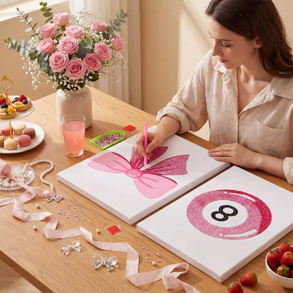 4 Sets Preppy Diamond Art Kits, Girls Night Game, Lucky Cherry Canvas Diamond Art Kit Coquette Preppy Wall Decor Trendy Coquette Pink Bow DIY Gem Painting Bachelorette Party Games