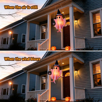 Pink Ghost Halloween Decorations, Swinging Ghost Outdoor Decor with LED