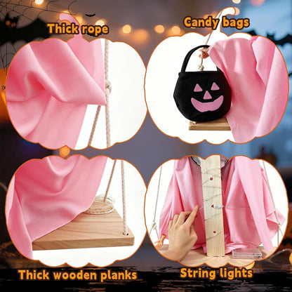 Pink Ghost Halloween Decorations, Swinging Ghost Outdoor Decor with LED