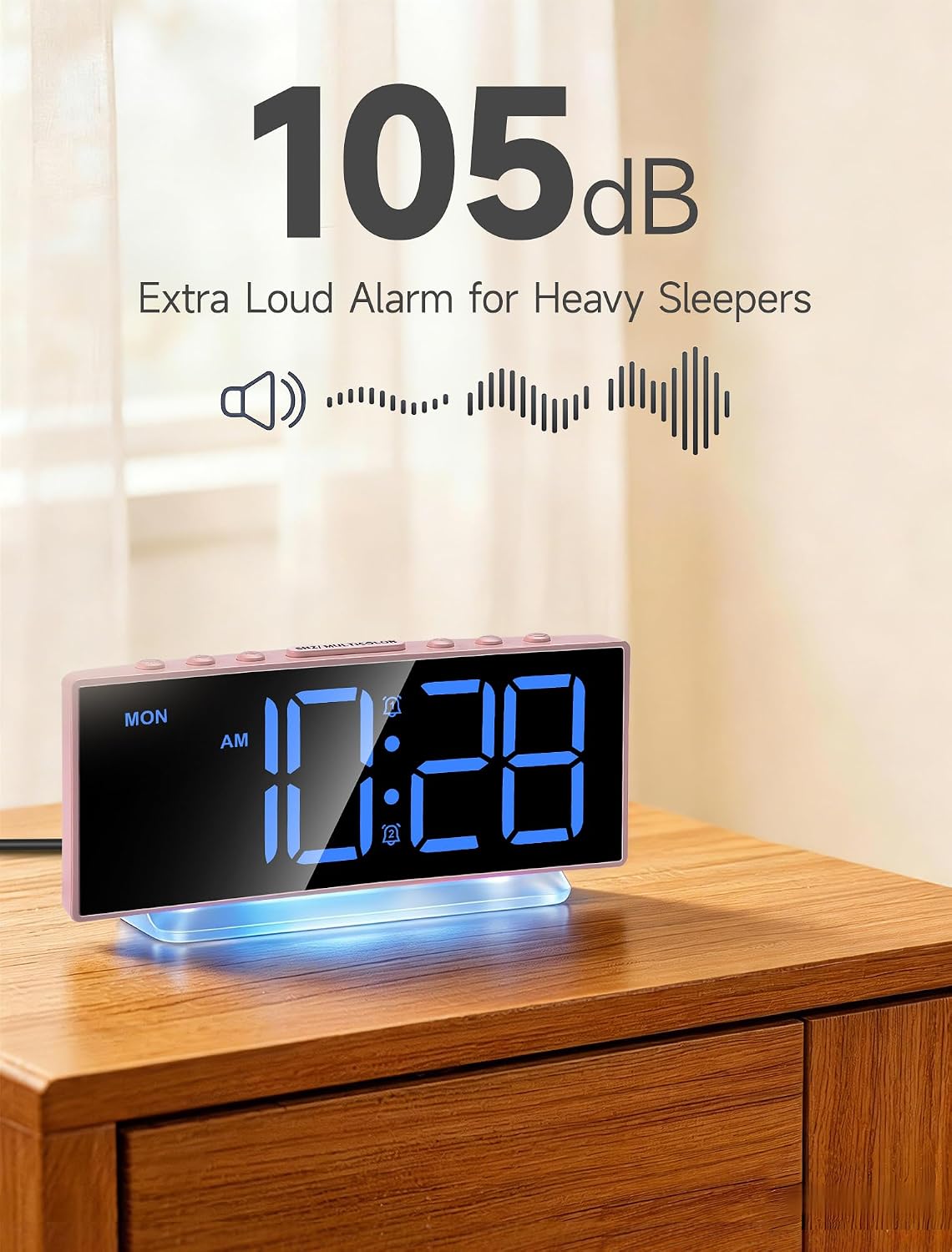 Modern Curved Cute Digital Alarm Clock,Colorful Led Display,Adjustable Volume,Weekday/Weekend Mode,Simple Clock for Bedrooms Bedside,Ok to Wake Up for Girls,Kids,Teens (Pink+Dynamic)