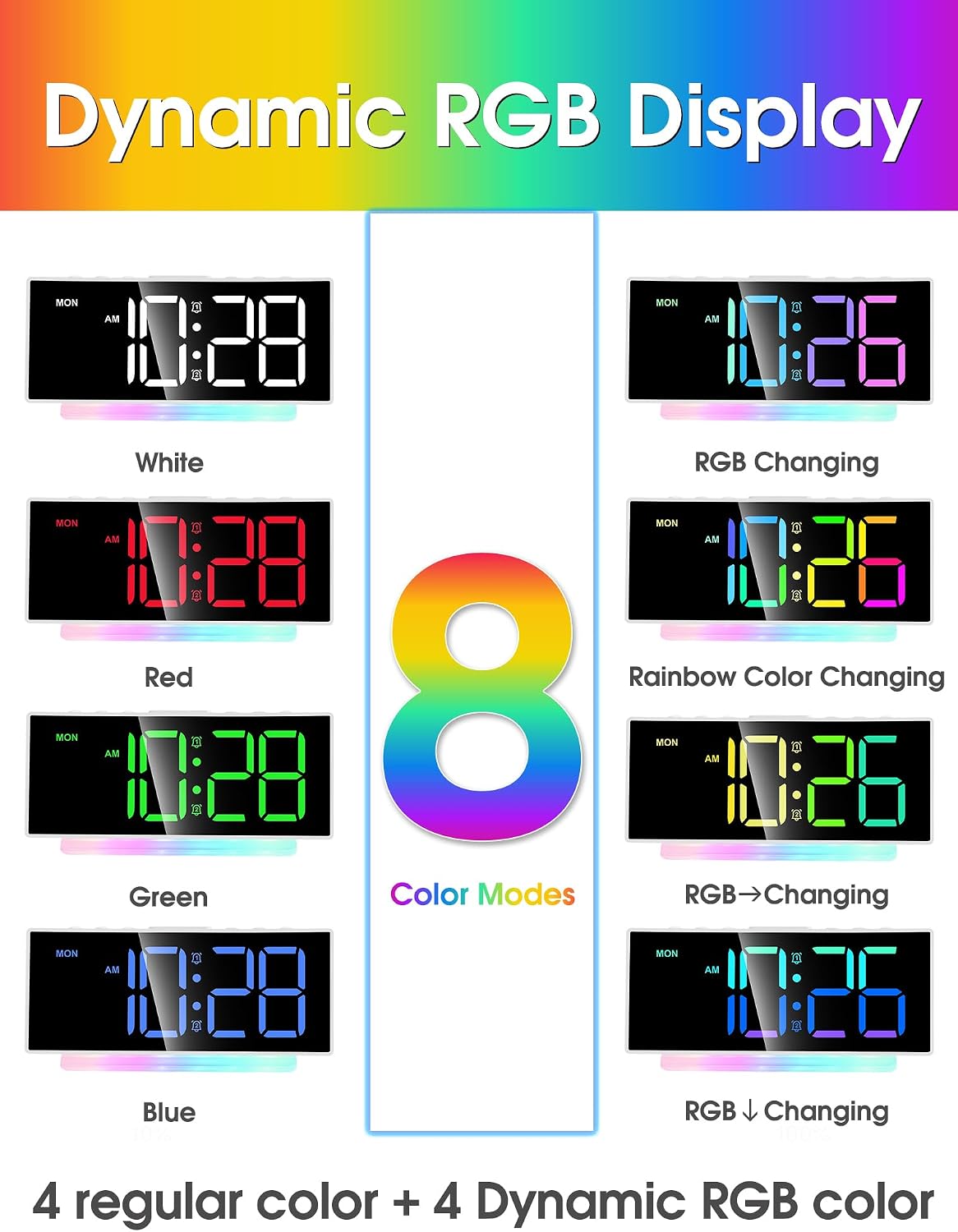Modern Curved Cute Digital Alarm Clock,Colorful Led Display,Adjustable Volume,Weekday/Weekend Mode,Simple Clock for Bedrooms Bedside,Ok to Wake Up for Girls,Kids,Teens (Pink+Dynamic)