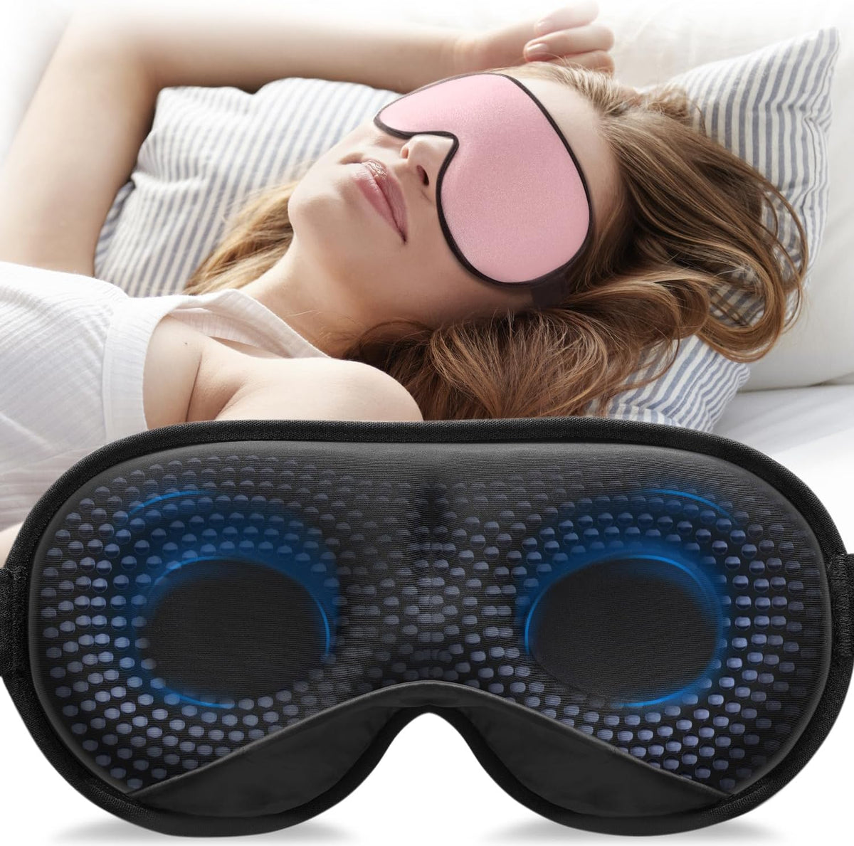 Weighted Sleep Mask for Women Men, 3D Light Blocking Eye Mask, Pink