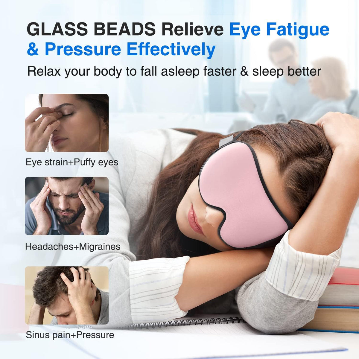 Weighted Sleep Mask for Women Men, 3D Light Blocking Eye Mask, Pink