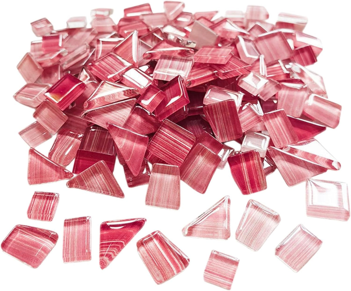 1.1LB Striped Mix Crystal Glass Mosaic Tiles,Trapezoid+Square+Rectangle+Triangle Mosaic Pieces for DIY Art Projects and Bathroom Kitchen Home Decoration (Mix Pink)