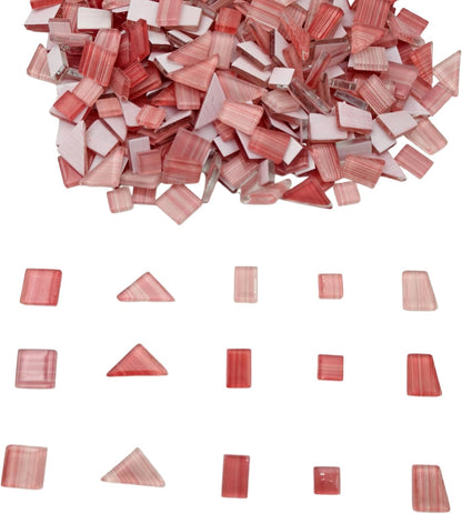 1.1LB Striped Mix Crystal Glass Mosaic Tiles,Trapezoid+Square+Rectangle+Triangle Mosaic Pieces for DIY Art Projects and Bathroom Kitchen Home Decoration (Mix Pink)