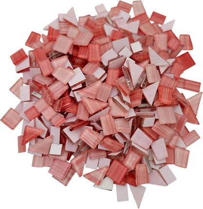 1.1LB Striped Mix Crystal Glass Mosaic Tiles,Trapezoid+Square+Rectangle+Triangle Mosaic Pieces for DIY Art Projects and Bathroom Kitchen Home Decoration (Mix Pink)