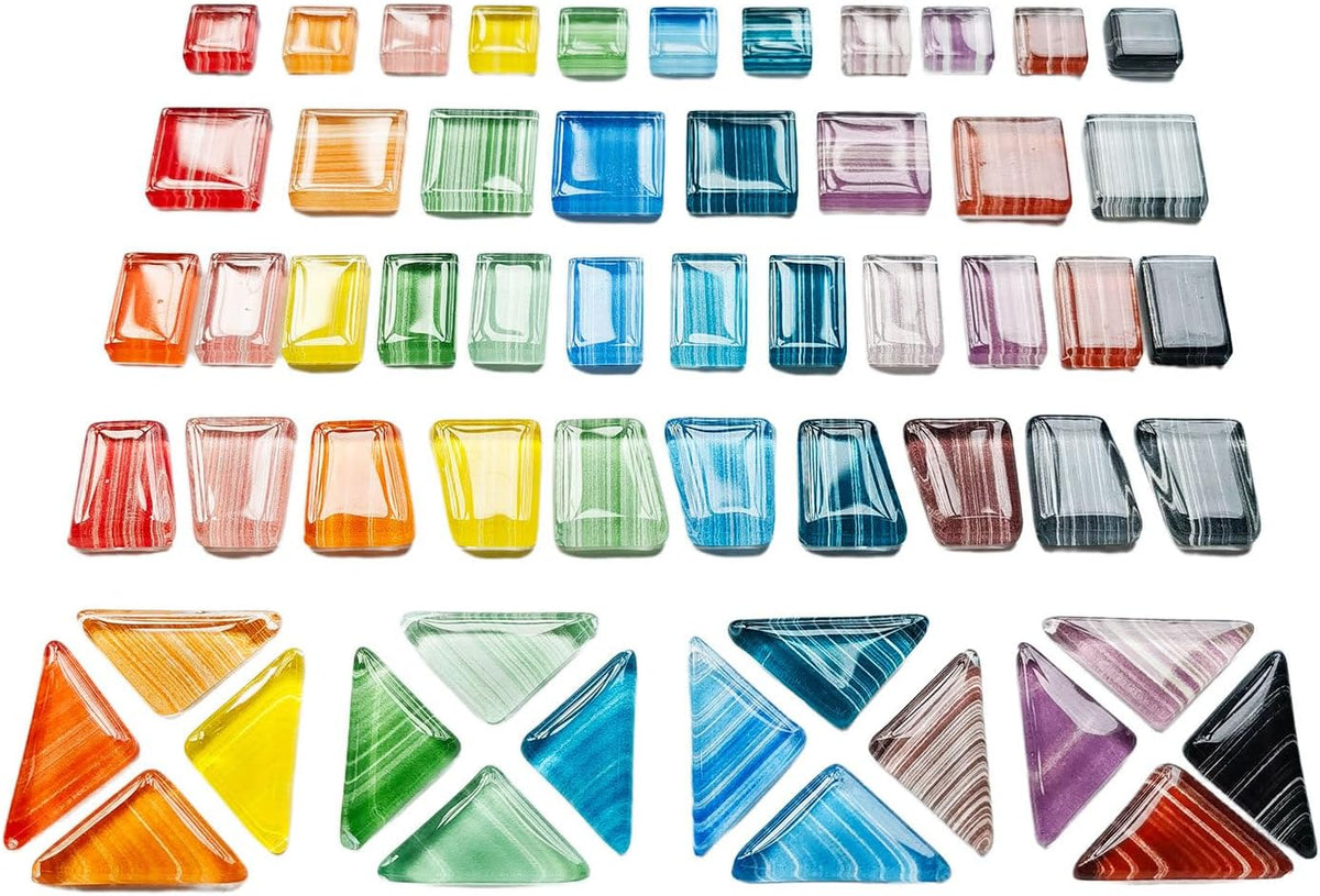 1.1LB Striped Mix Crystal Glass Mosaic Tiles,Trapezoid+Square+Rectangle+Triangle Mosaic Pieces for DIY Art Projects and Bathroom Kitchen Home Decoration (Mix Pink)