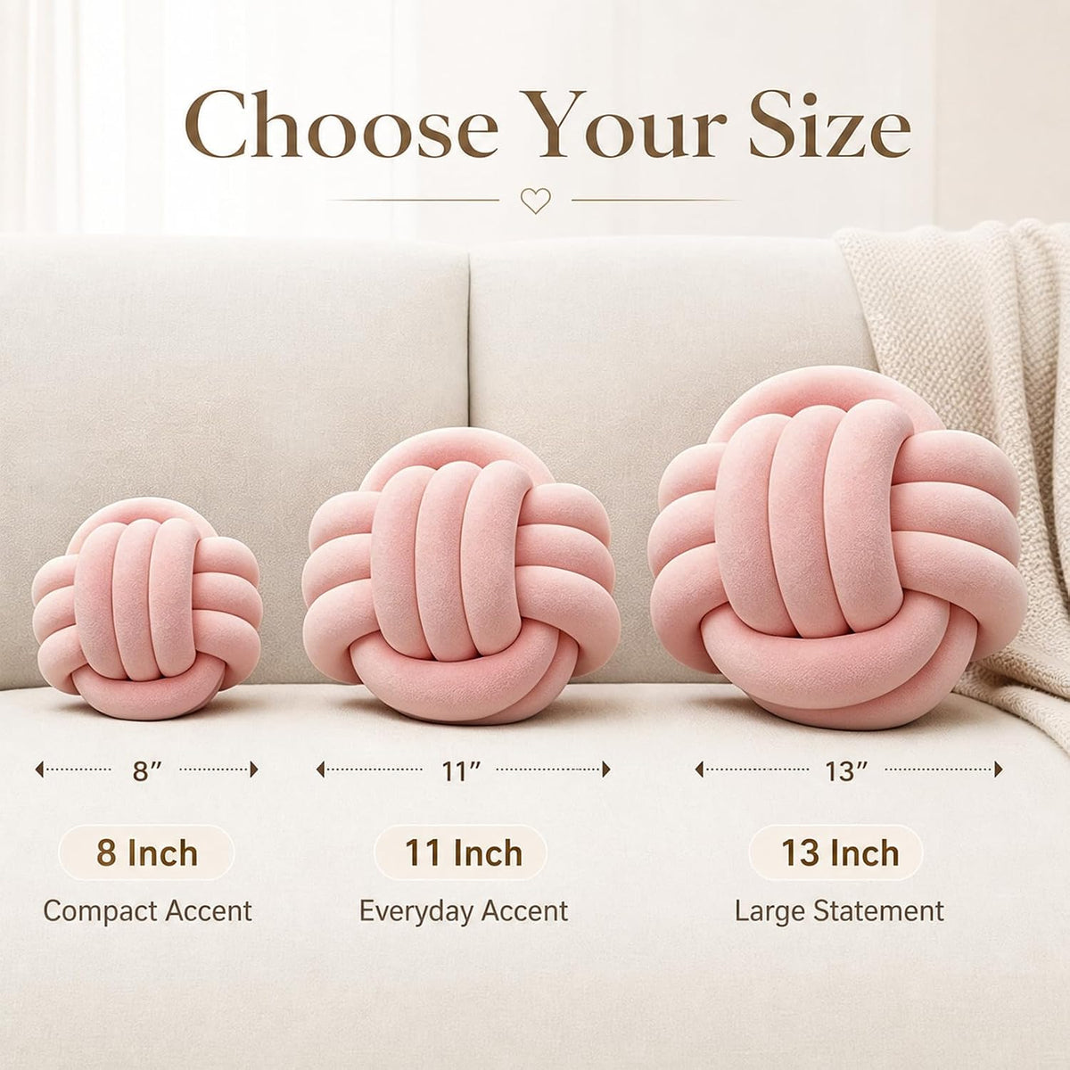 Petrella Pink Knot Pillow Ball, 8 Inch Decorative Pillow for Couch and Bed