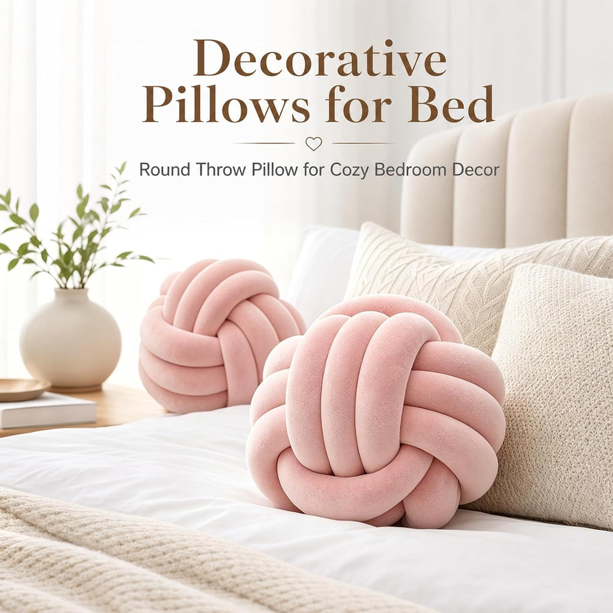 Petrella Pink Knot Pillow Ball, 8 Inch Decorative Pillow for Couch and Bed