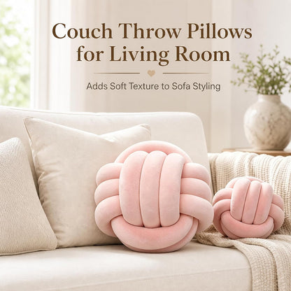 Petrella Pink Knot Pillow Ball, 8 Inch Decorative Pillow for Couch and Bed