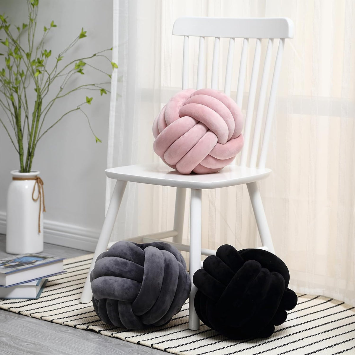 Petrella Pink Knot Pillow Ball, 8 Inch Decorative Pillow for Couch and Bed