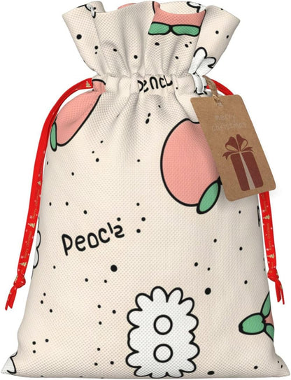 Christmas Gift Bag with Drawstring Closure - Lightweight, Cute Design - Perfect for Birthdays and Parties Peachy Cutie