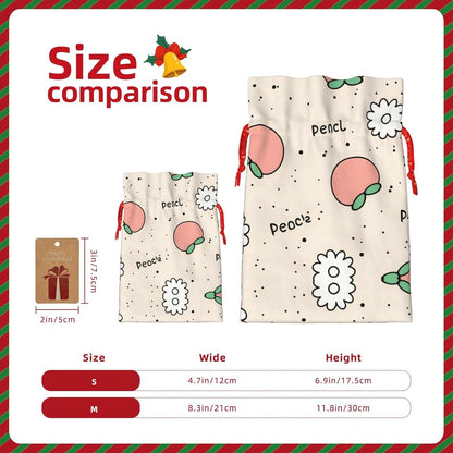 Christmas Gift Bag with Drawstring Closure - Lightweight, Cute Design - Perfect for Birthdays and Parties Peachy Cutie