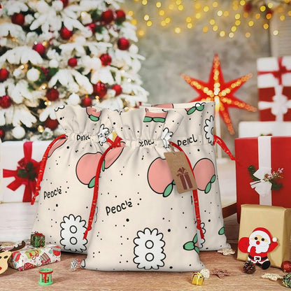 Christmas Gift Bag with Drawstring Closure - Lightweight, Cute Design - Perfect for Birthdays and Parties Peachy Cutie