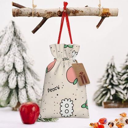 Christmas Gift Bag with Drawstring Closure - Lightweight, Cute Design - Perfect for Birthdays and Parties Peachy Cutie