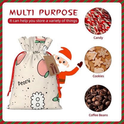 Christmas Gift Bag with Drawstring Closure - Lightweight, Cute Design - Perfect for Birthdays and Parties Peachy Cutie