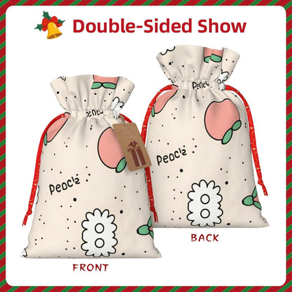 Christmas Gift Bag with Drawstring Closure - Lightweight, Cute Design - Perfect for Birthdays and Parties Peachy Cutie