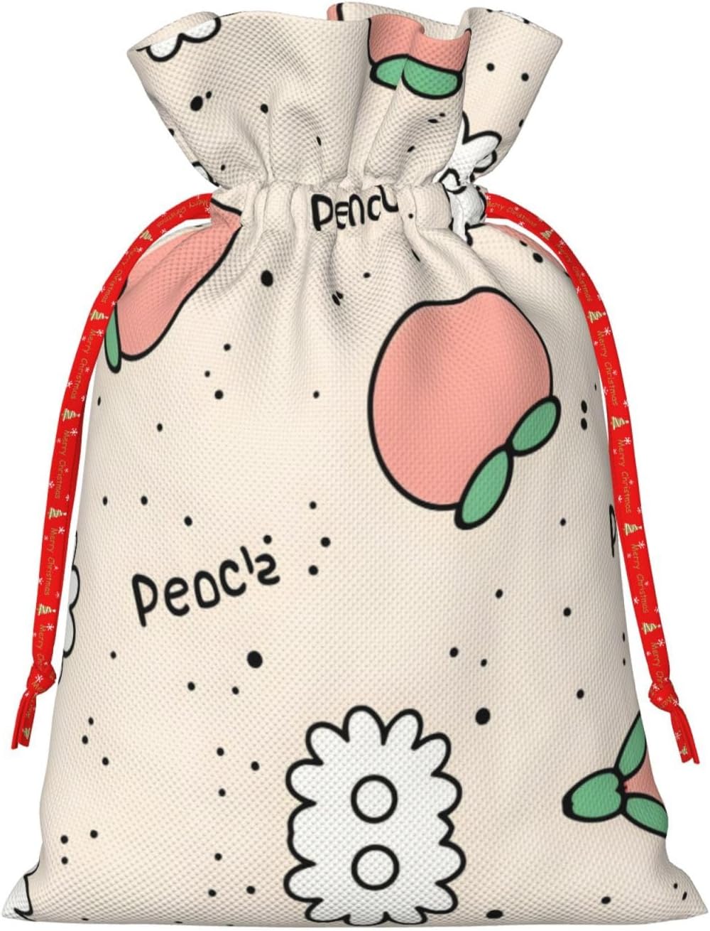 Christmas Gift Bag with Drawstring Closure - Lightweight, Cute Design - Perfect for Birthdays and Parties Peachy Cutie