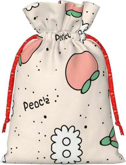 Christmas Gift Bag with Drawstring Closure - Lightweight, Cute Design - Perfect for Birthdays and Parties Peachy Cutie
