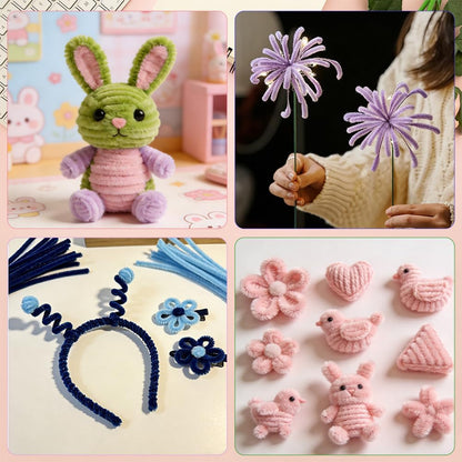 Pipe Cleaners Craft 300 PCS Thick Pink Pipe Cleaner Flower Kit 3 Colors Pipe Cleaners Bulk Fuzzy Sticks Chenille Stems for DIY Flower Bouquet Making Arts Craft Creative Projects(Pink,Light Pink,Green)