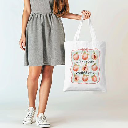 Life is Peachy So Keep it Juicy Tote Bag, Bow Peach Canvas Bag (127)