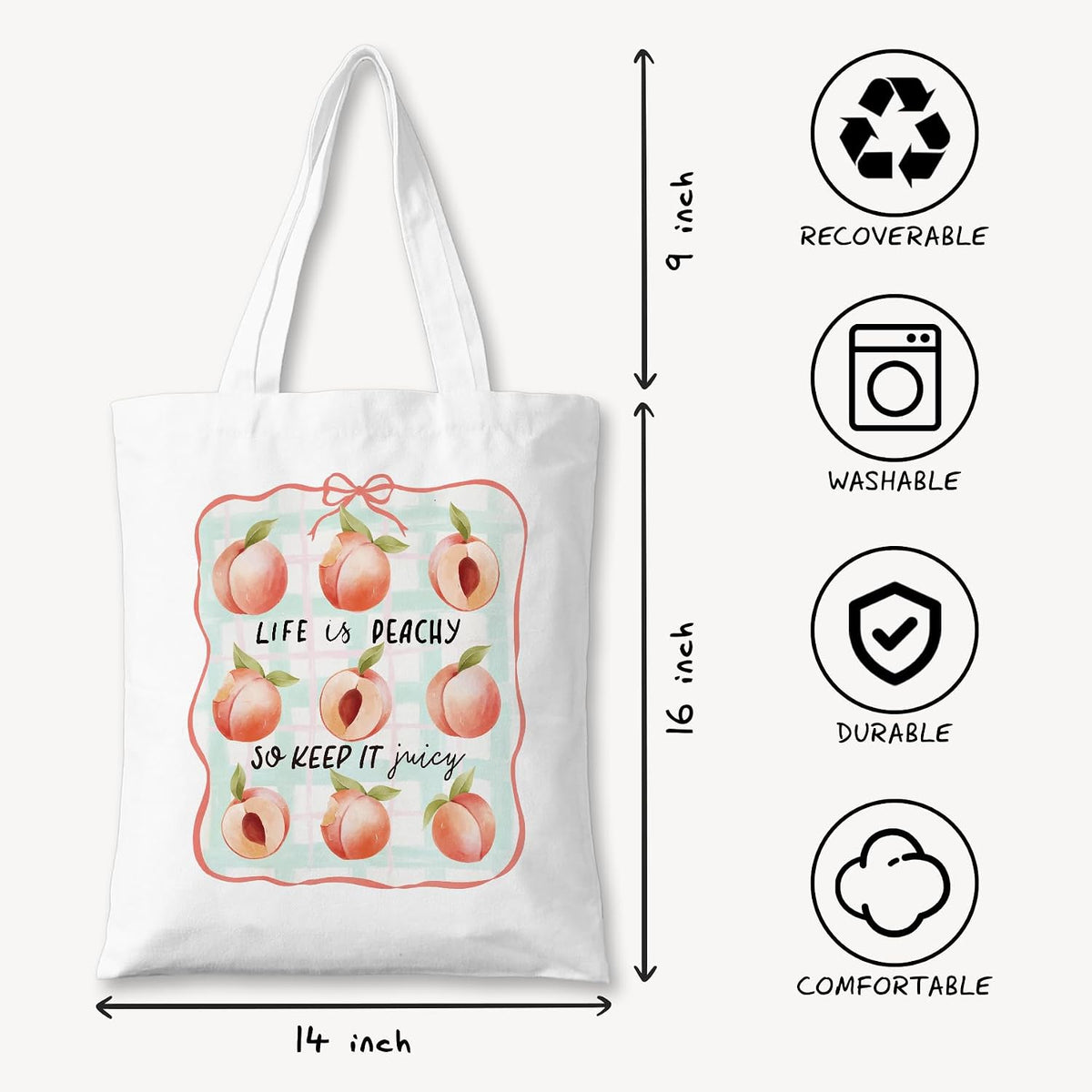 Life is Peachy So Keep it Juicy Tote Bag, Bow Peach Canvas Bag (127)