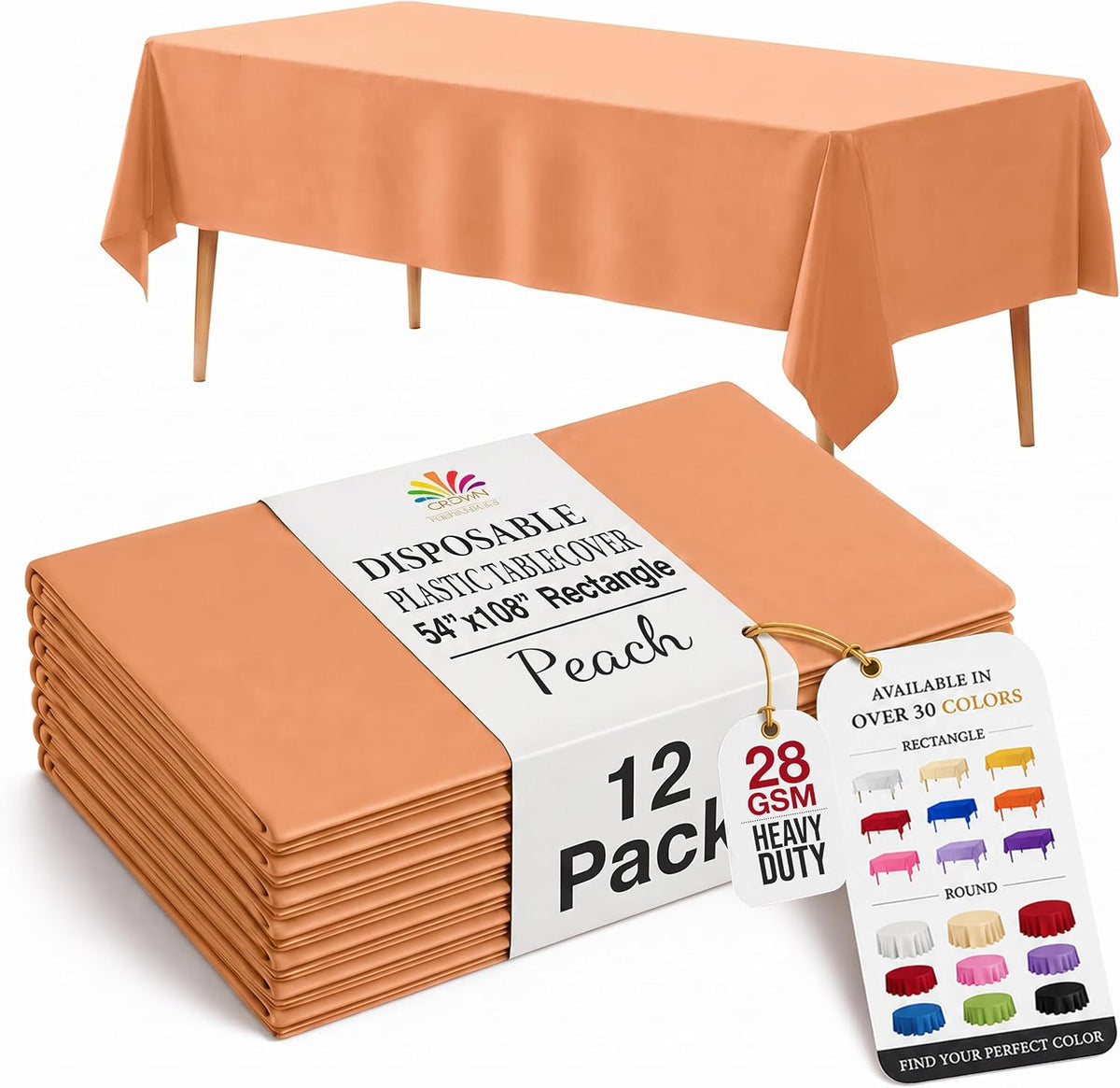 Peach Plastic Table Cloth Disposable 12 Pack, 54 x 108 Inch