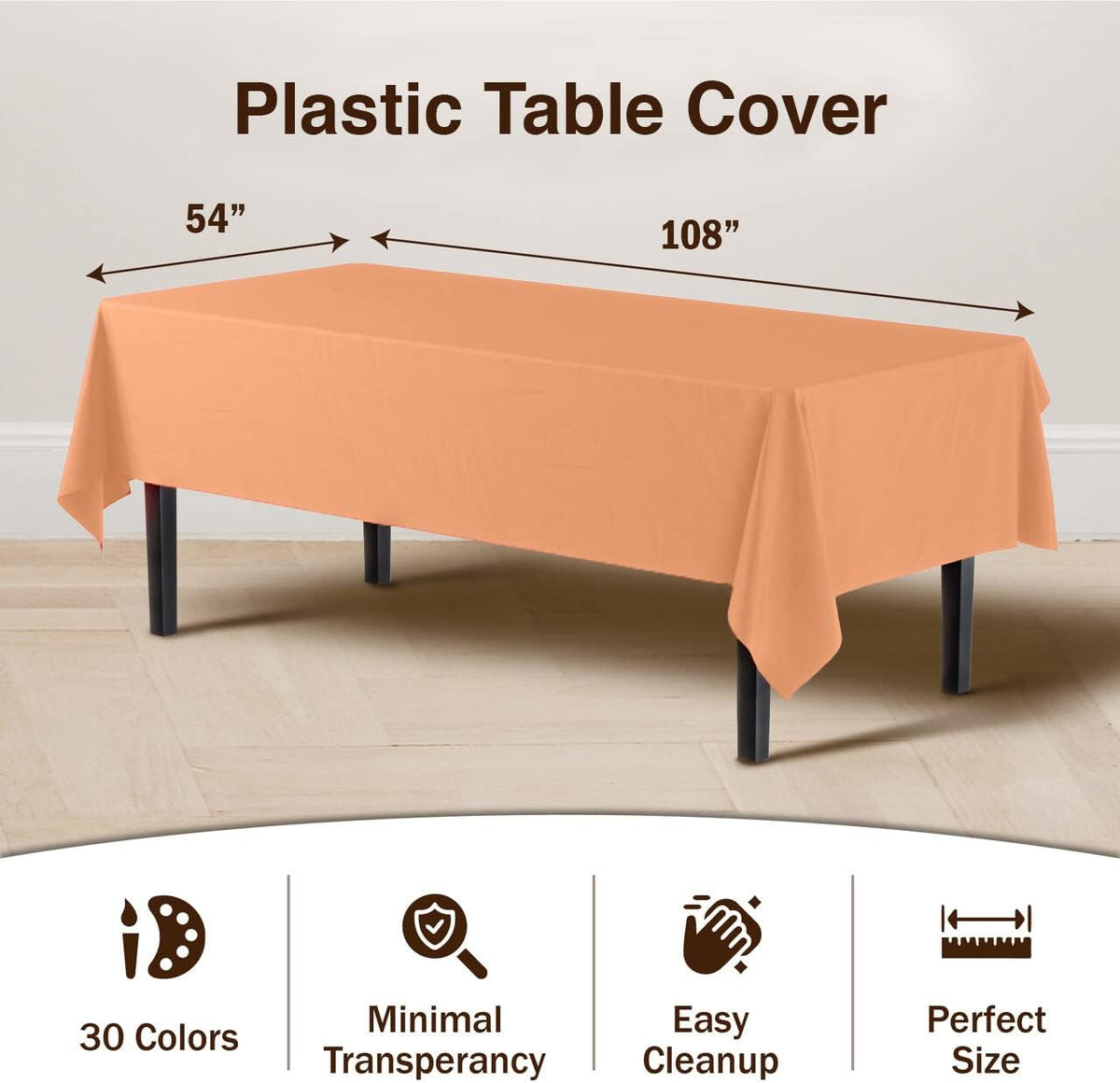 Peach Plastic Table Cloth Disposable 12 Pack, 54 x 108 Inch