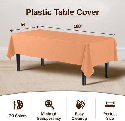 Peach Plastic Table Cloth Disposable 12 Pack, 54 x 108 Inch
