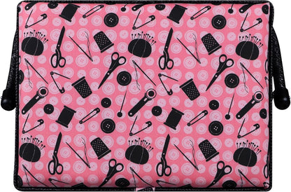 07276 Sewing Basket with Sewing Kit Accessories, Pink & Black