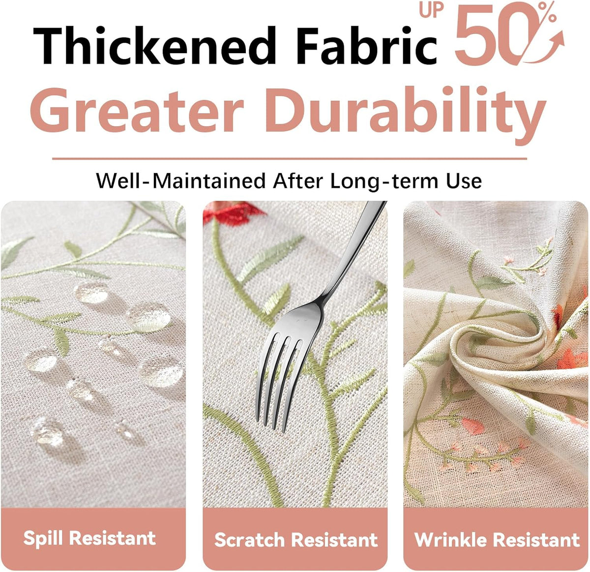 Pink Floral Embroidery 55" Round Tablecloth with Tassels