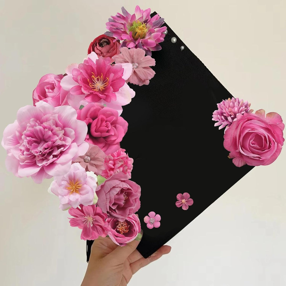 Artificial Flowers Heads Combo Rose Red Flowers Mix Silk Flowers Heads Pink Bulk Faux Rose for Craft Garland Graduation Cap Wedding Bridal Baby Shower Home Party Decoration DIY Cake Decor