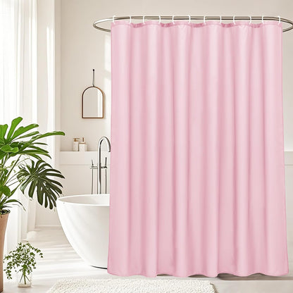 Solid Pink Shower Curtain, Fabric Weighted Hem Shower Liner with Hooks, Reinforced Metal Grommets, Waterproof, 72x75 inch