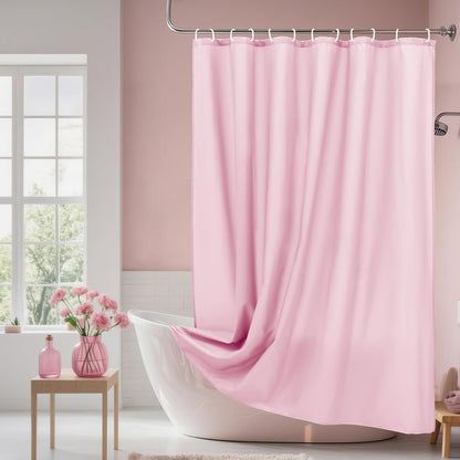 Solid Pink Shower Curtain, Fabric Weighted Hem Shower Liner with Hooks, Reinforced Metal Grommets, Waterproof, 72x75 inch