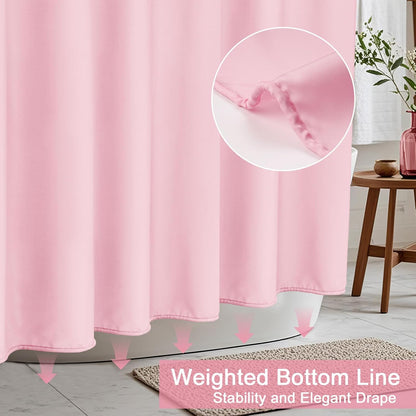Solid Pink Shower Curtain, Fabric Weighted Hem Shower Liner with Hooks, Reinforced Metal Grommets, Waterproof, 72x75 inch