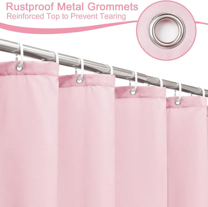 Solid Pink Shower Curtain, Fabric Weighted Hem Shower Liner with Hooks, Reinforced Metal Grommets, Waterproof, 72x75 inch