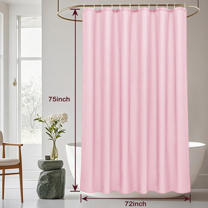 Solid Pink Shower Curtain, Fabric Weighted Hem Shower Liner with Hooks, Reinforced Metal Grommets, Waterproof, 72x75 inch